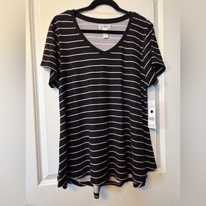 Just Be 1X Black and White Striped Short Sleeve Tee
